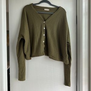 Olive Green Henley Cropped Cardigan